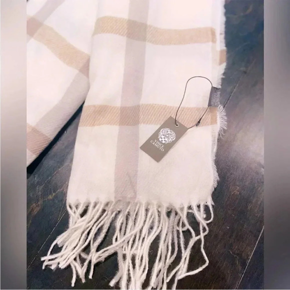 VINCE CAMUTO COZY LARGE SCARF IVORY/MULTI PLAID O/S - Picture 1 of 11